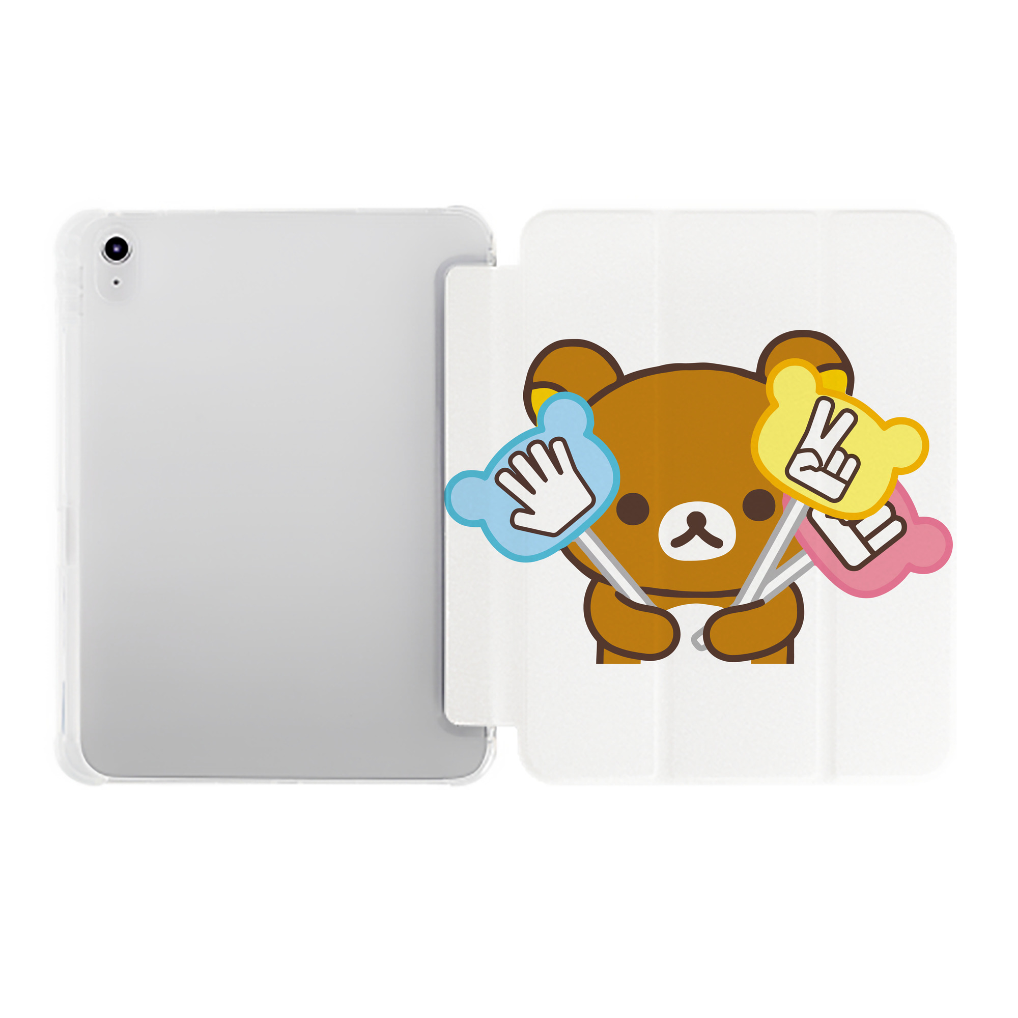 （画像用） リラックマ リラックマ キイロイトリ Rilakkuma Korilakkuma Kiiroitori IPad ケース ペン収納付き 三つ折りスタンド PUレザー×シリコン 対応機種9.5/10.5/10.9インチ